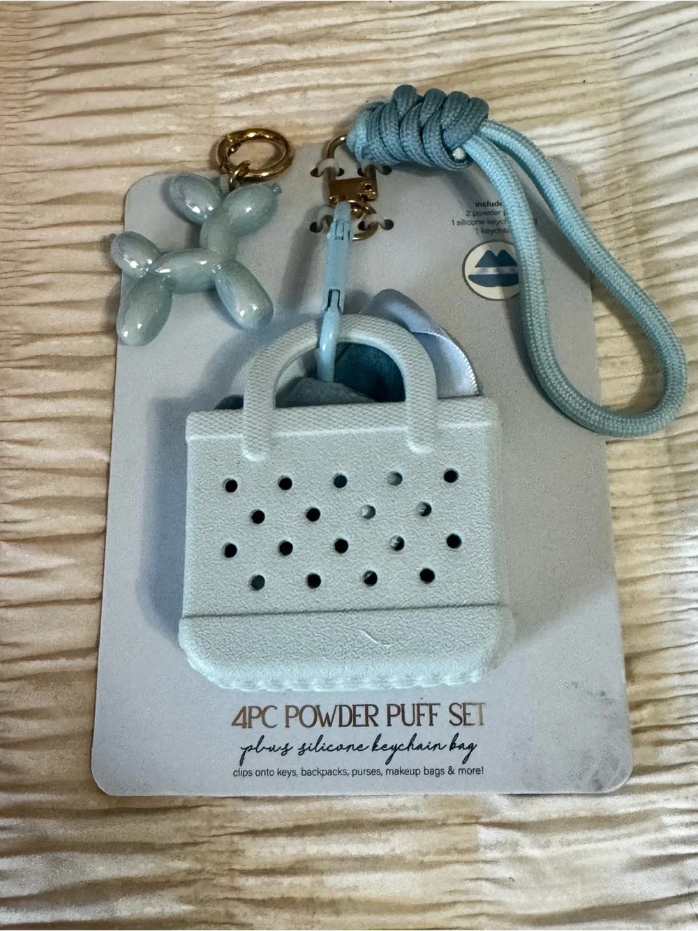 Ladies Silicone Powder Puff Set Keychain - Light Blue